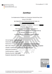 APS India Certificate for study In germany