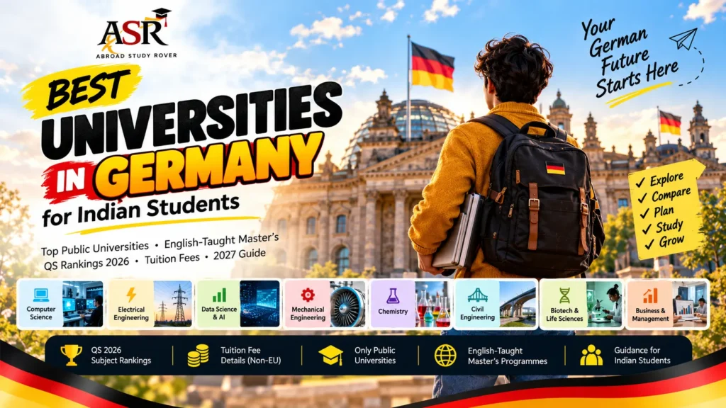 Best universities in Germany 2027 for Indian students planning a master's degree, featuring German university study options, English-taught master's programmes, tuition fees, and popular fields of study.