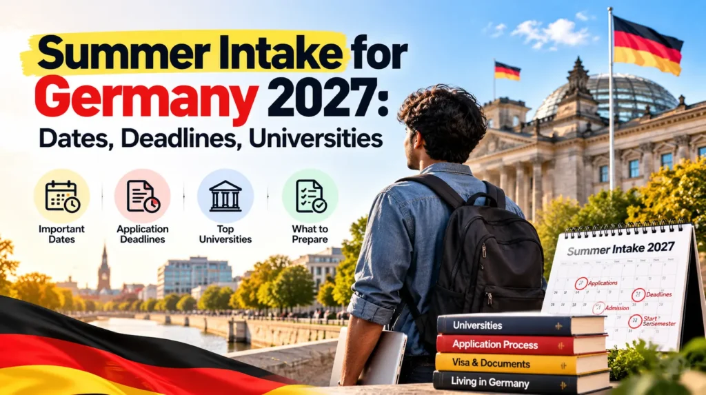 Summer intake for Germany 2027 showing important dates, application deadlines, top universities, and preparation steps for international students.
