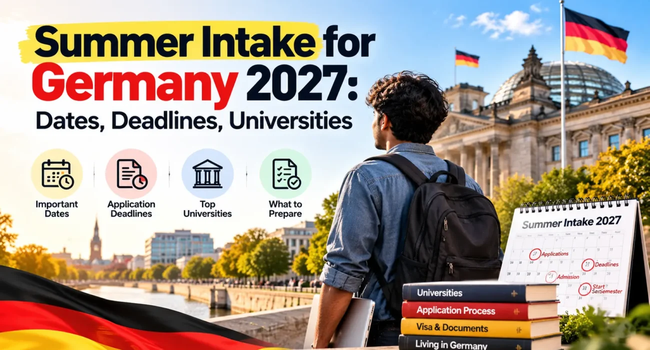 Summer intake for Germany 2027 showing important dates, application deadlines, top universities, and preparation steps for international students.